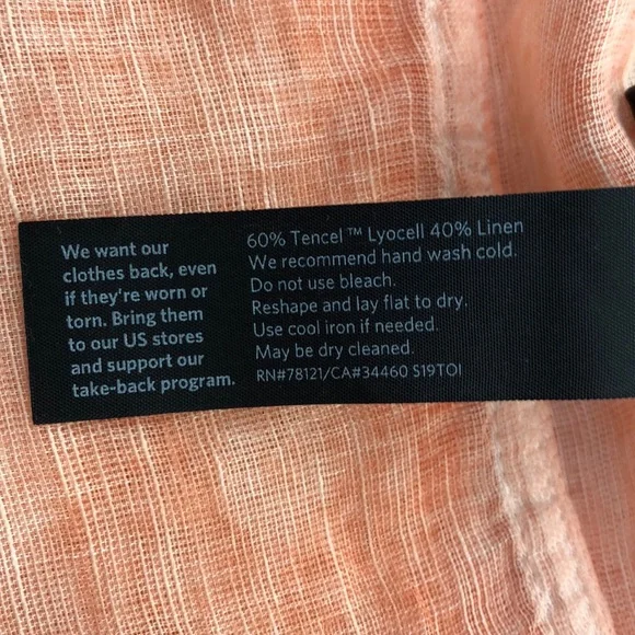 Eileen Fisher Peach Linen Blend Raw Edge Poncho, One Size - Picture 6 of 7